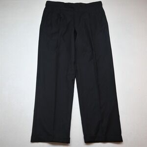 Bespoke 38x34 Black 100% Wool Pleated Cuffed Classic Dress Mens Pants